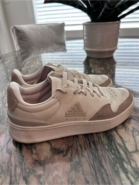 adidas White Sneakers with Taupe Suede Details